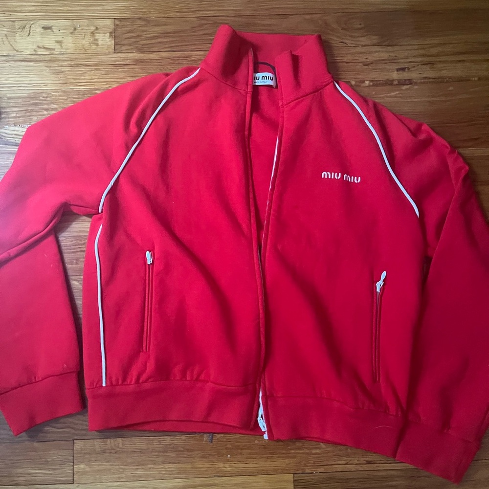 Miu Miu Vibrant Red Jacket with White Accents